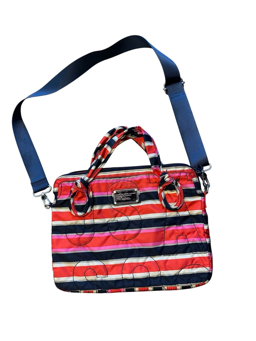 Marc by Marc Jacobs Striped Pink and navy computer or laptop tote like new